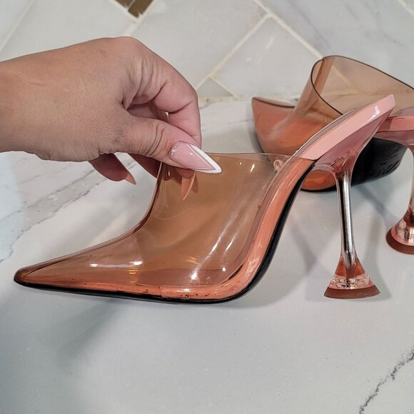 ZARA Vinyl heeled mules pointed toes transparent heels rose color Size 38 US 7.5 - Picture 7 of 15